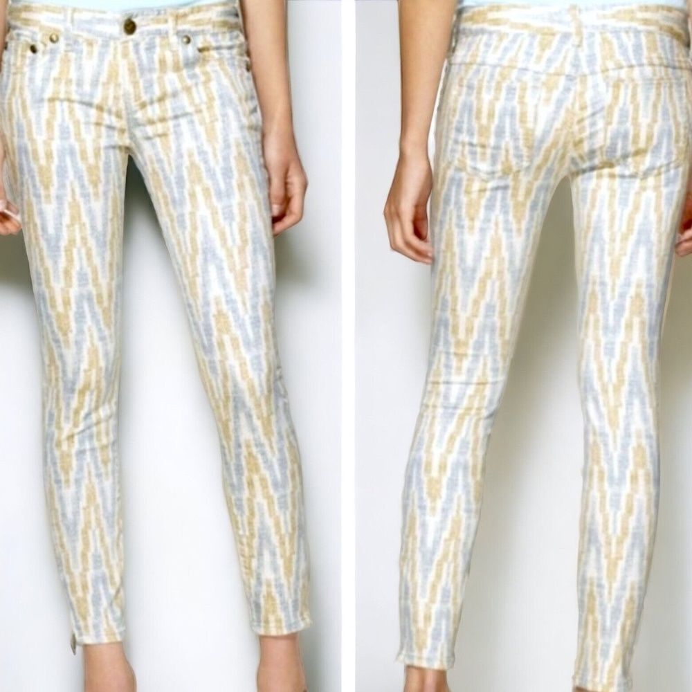 Free People Womens Ivory Ikat Cropped Skinny Jeans Size 28